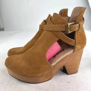 Free People Cedar Clog Boot US 7 Chestnut Brown Suede Bohemian Chunky Platform